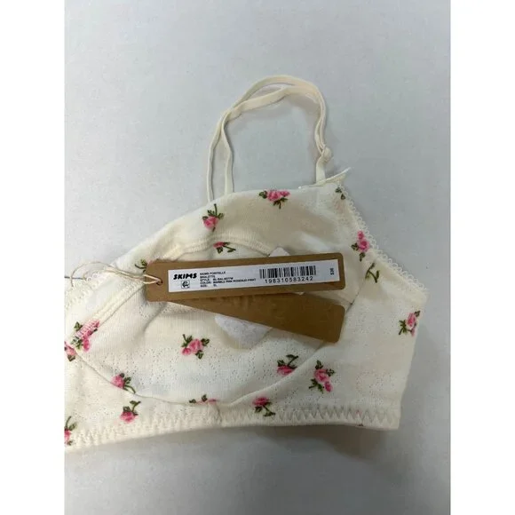 SKIMS Pointelle Bralette Marble Pink Rosebud Print Size XL NWT - Picture 3 of 5